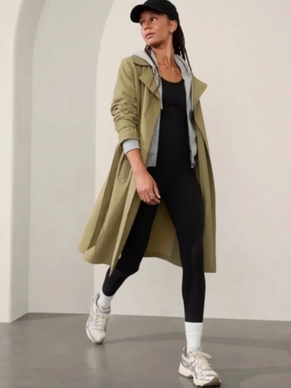 Athleta Stellar Trench Light Olive Green Size Small